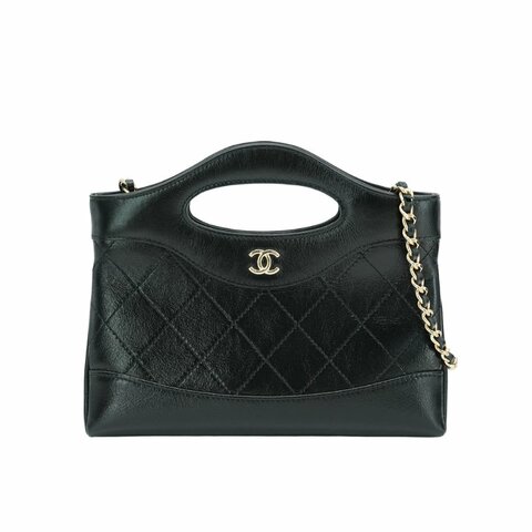 Chanel 展示品 31 Bag Nano 油蠟牛皮淡金雙鍊迷你手提斜背包(AP3656-黑)
