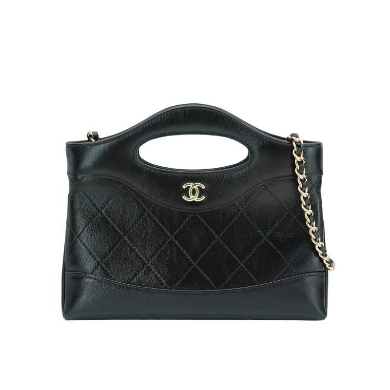 Chanel 展示品 31 Bag Nano 油蠟牛皮淡金雙鍊迷你手提斜背包(AP3656-黑)-1