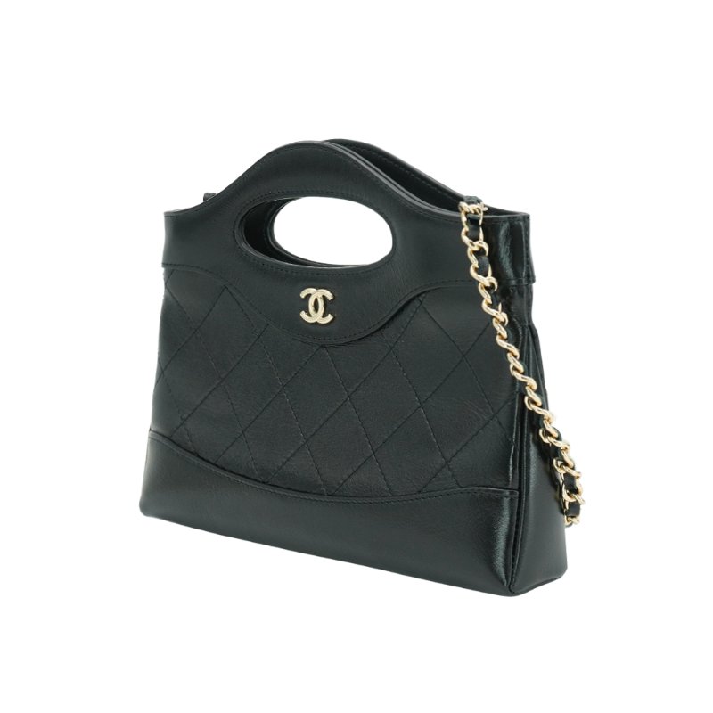 Chanel 展示品 31 Bag Nano 油蠟牛皮淡金雙鍊迷你手提斜背包(AP3656-黑)-2