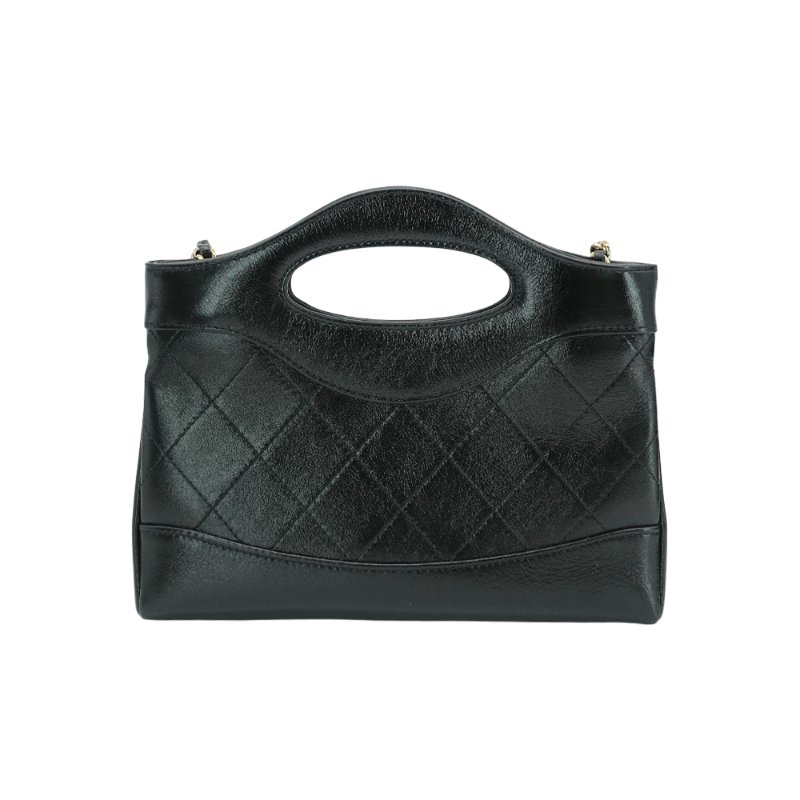 Chanel 展示品 31 Bag Nano 油蠟牛皮淡金雙鍊迷你手提斜背包(AP3656-黑)-3