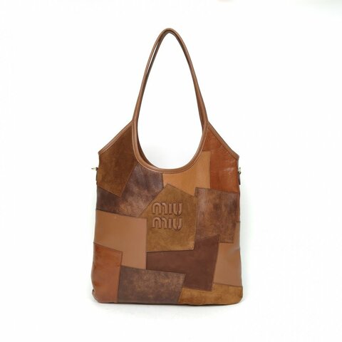 MIU MIU IVYTote托特包棕色牛皮/羊皮/麂皮金扣肩背包
