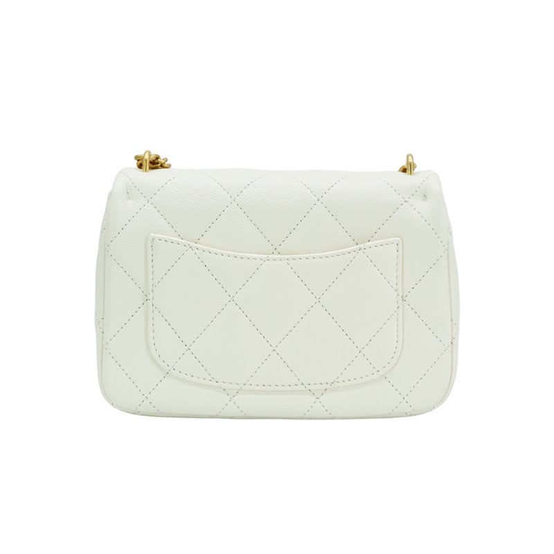 Chanel 展示品 霧金雙C粒紋牛皮心型金球方胖斜背包(AS3829-白)-2