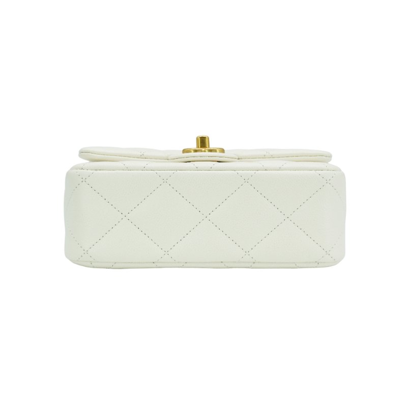 Chanel 展示品 霧金雙C粒紋牛皮心型金球方胖斜背包(AS3829-白)-3