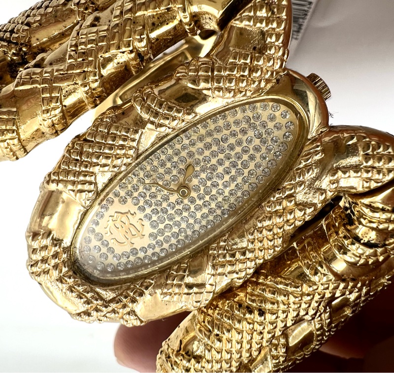 robertcavalli 金色蟒蛇造型手環錶。-1