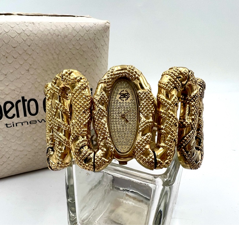 robertcavalli 金色蟒蛇造型手環錶。-6