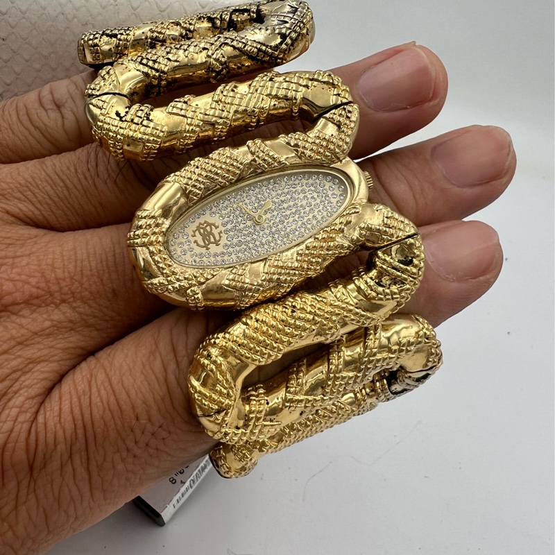 robertcavalli 金色蟒蛇造型手環錶。-8