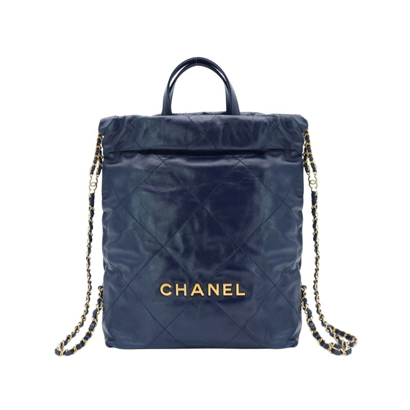 Chanel 22 菱格牛皮金鍊手提後背包(AS3859-深藍)-0