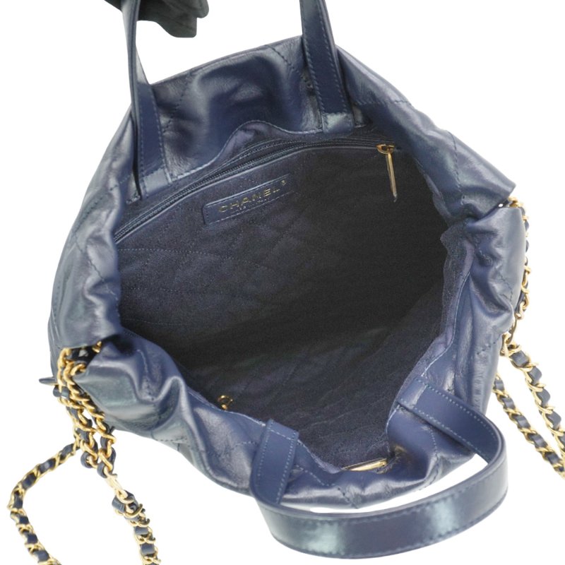 Chanel 22 菱格牛皮金鍊手提後背包(AS3859-深藍)-4