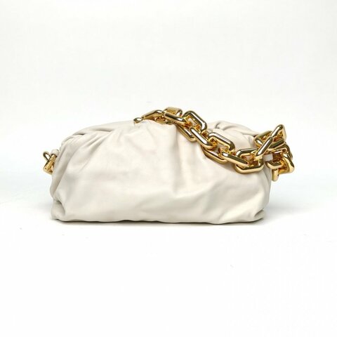 BOTTEGA VENETA Pouch雲朵包TheChain粗鏈條單肩包白色牛皮金扣肩背包