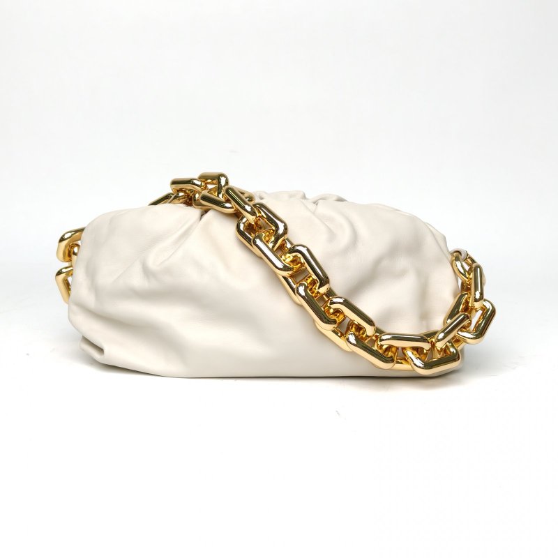 BOTTEGA VENETA Pouch雲朵包TheChain粗鏈條單肩包白色牛皮金扣肩背包-2