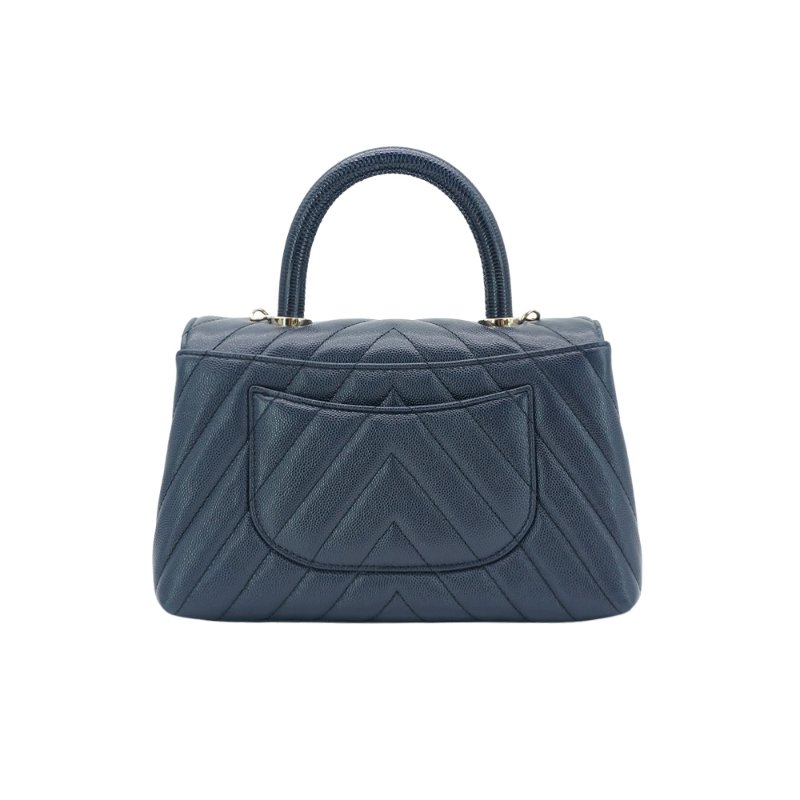 Chanel 展示品 Handle 24 菱格粒紋牛皮淡金釦手提斜背包(A92990-深藍)-2