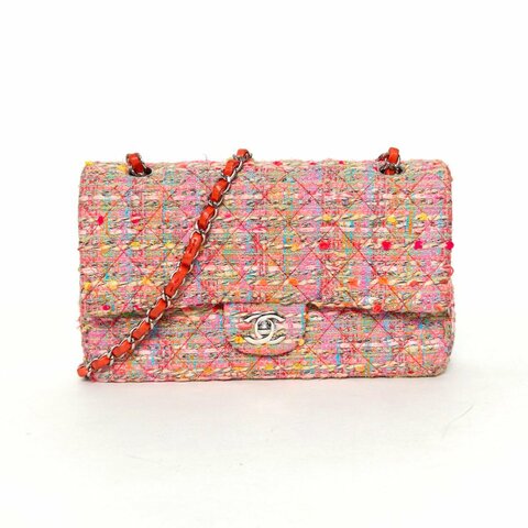 CHANEL CF口蓋包中號25.5彩色毛呢14開銀扣肩背包