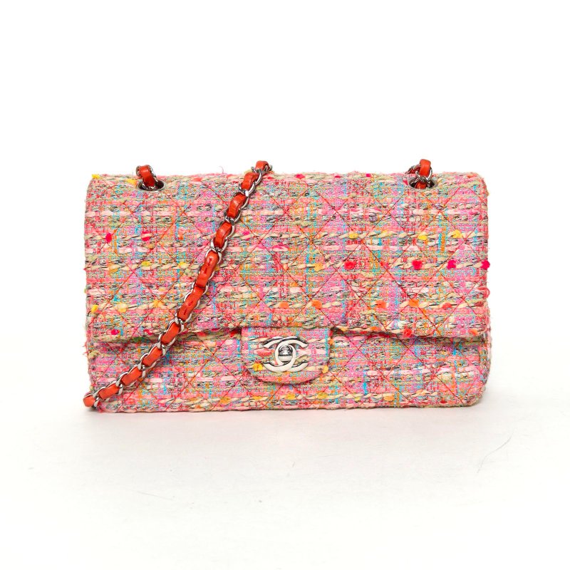 CHANEL CF口蓋包中號25.5彩色毛呢14開銀扣肩背包-0