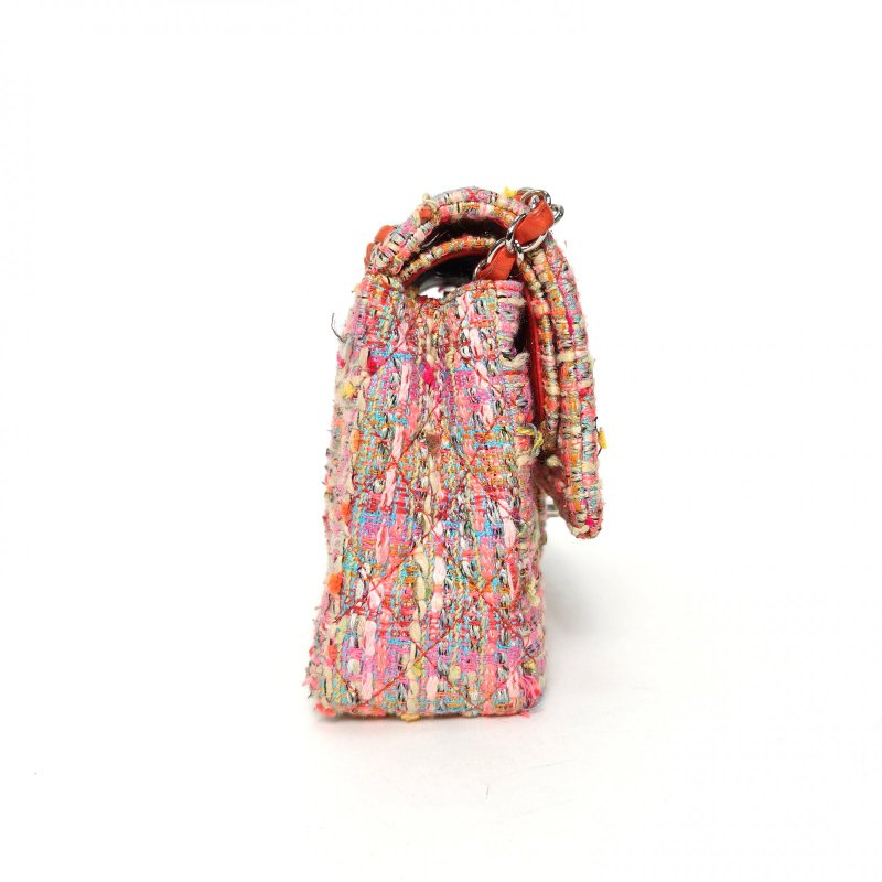 CHANEL CF口蓋包中號25.5彩色毛呢14開銀扣肩背包-1