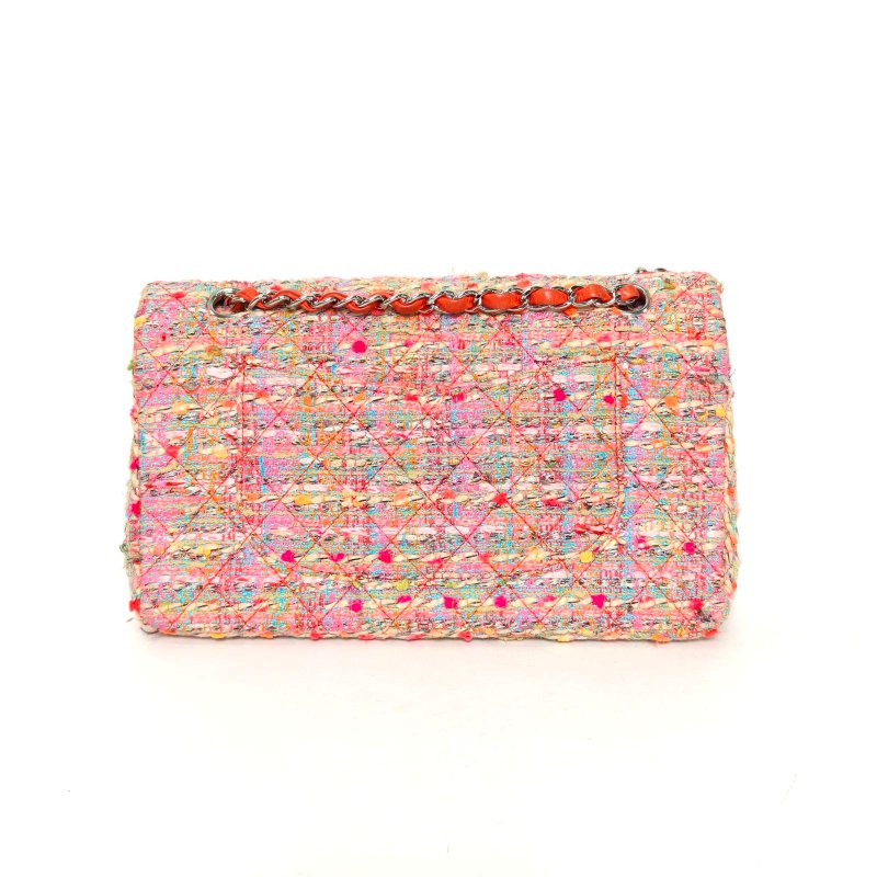 CHANEL CF口蓋包中號25.5彩色毛呢14開銀扣肩背包-2