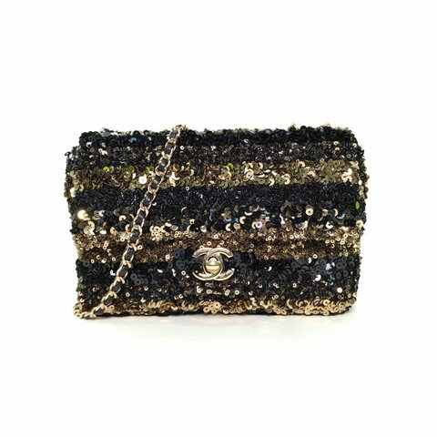 CHANEL CF口蓋包大Mini20拼色珠片26開金扣肩背包