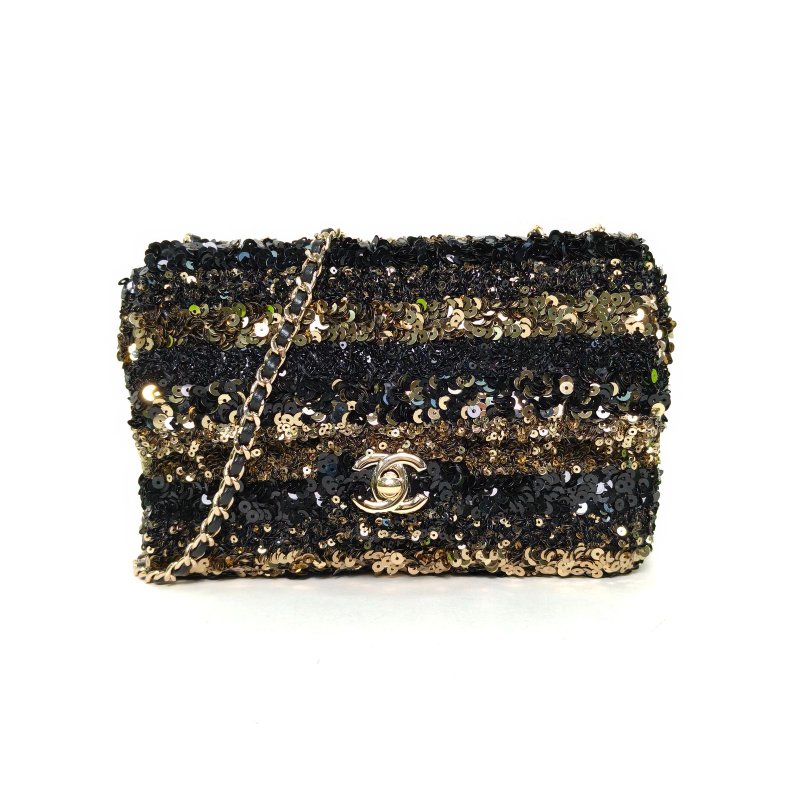 CHANEL CF口蓋包大Mini20拼色珠片26開金扣肩背包-0