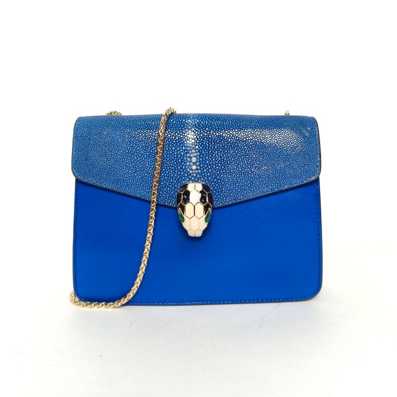 BVLGARI SerpentiForever鏈條蛇頭包方版20藍色牛皮肩背包-0