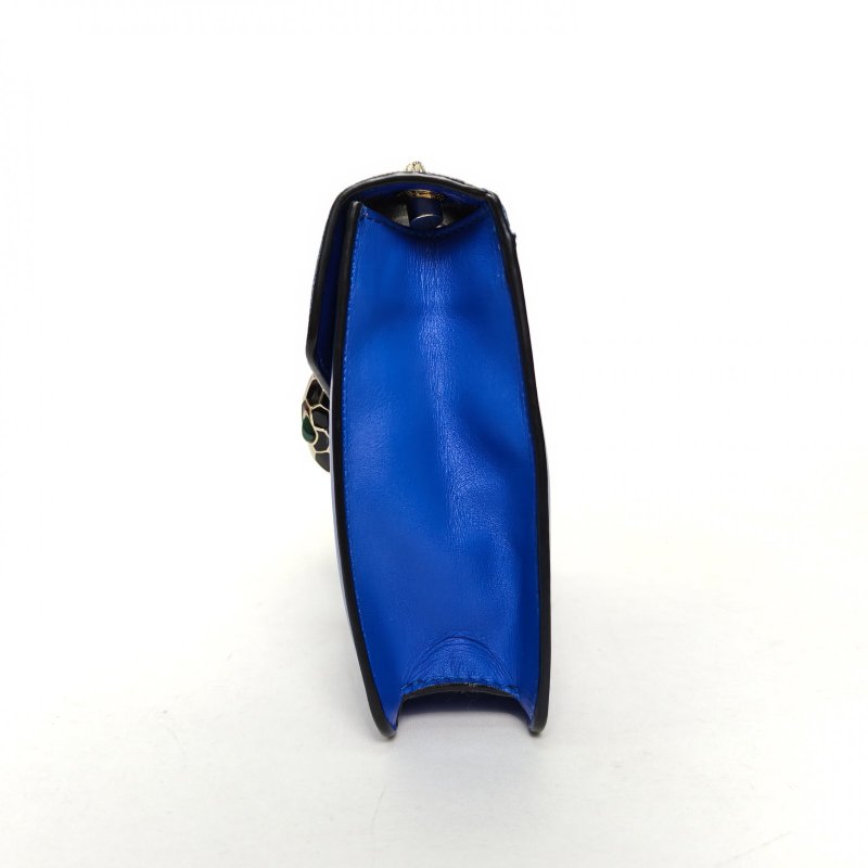 BVLGARI SerpentiForever鏈條蛇頭包方版20藍色牛皮肩背包-1