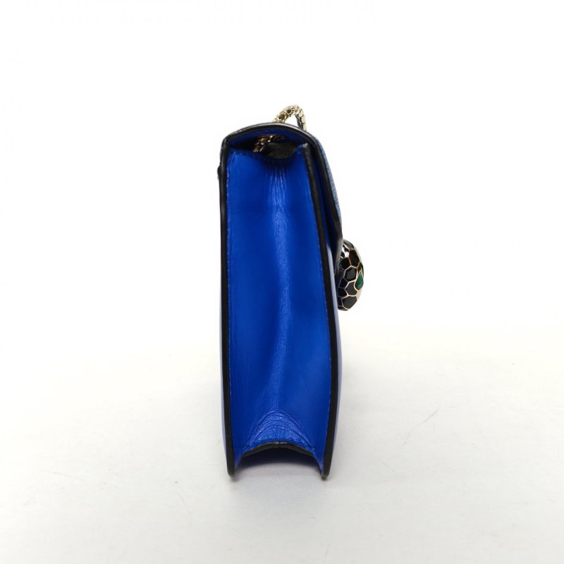 BVLGARI SerpentiForever鏈條蛇頭包方版20藍色牛皮肩背包-3