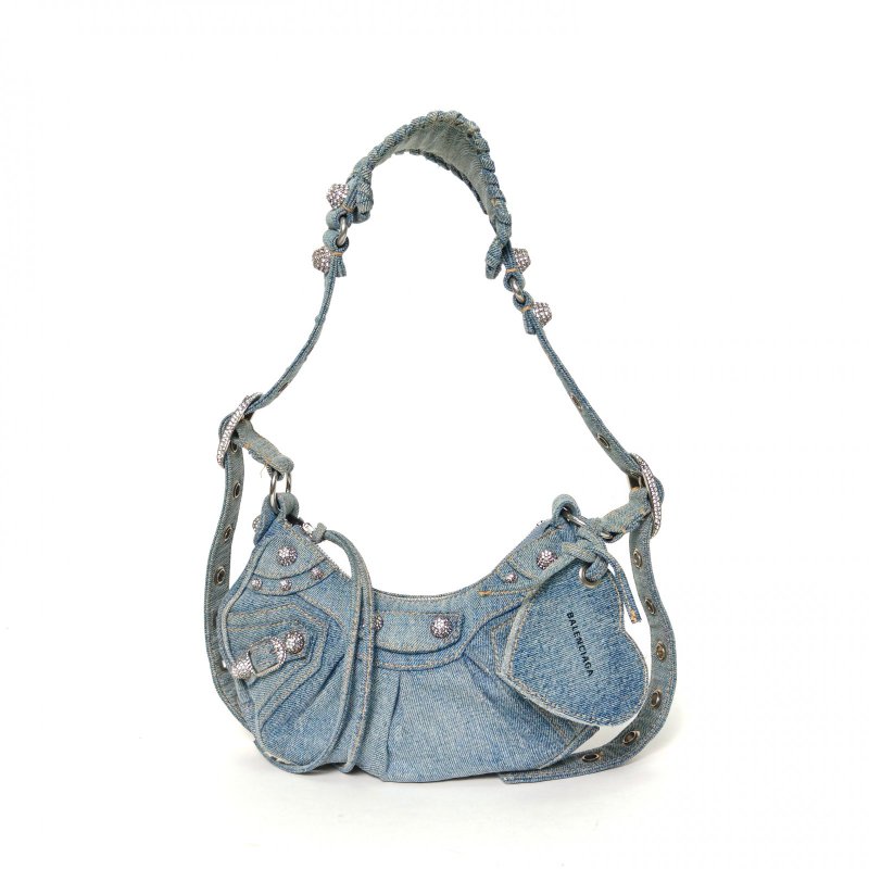 BALENCIAGA LeCagole機車月牙包xs25.9牛仔藍牛仔布2023肩背包-0