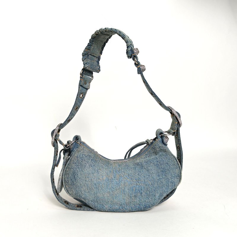 BALENCIAGA LeCagole機車月牙包xs25.9牛仔藍牛仔布2023肩背包-2