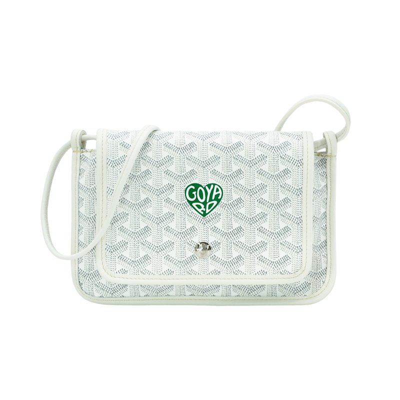 Goyard 展示品 Plumet 愛心印花翻蓋帆布扁斜背包(白)-0