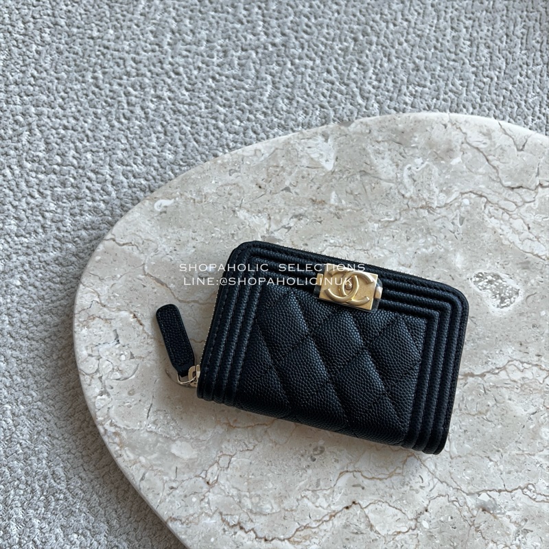 Chanel boy款拉鍊零錢包牛皮霧金釦A80602-1