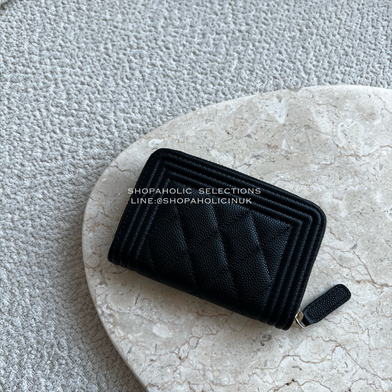 Chanel boy款拉鍊零錢包牛皮霧金釦A80602-2