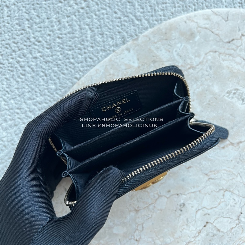 Chanel boy款拉鍊零錢包牛皮霧金釦A80602-3