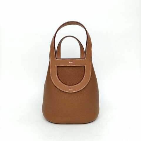 HERMES InTheLoop18豬鼻子菜籃子37金棕色TC皮/Swift皮B刻銀扣肩背包