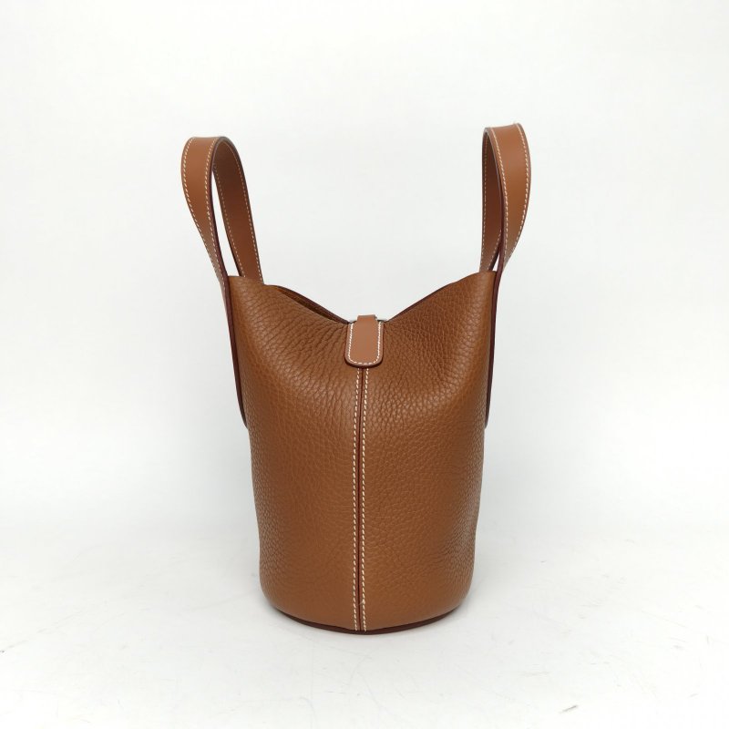 HERMES InTheLoop18豬鼻子菜籃子37金棕色TC皮/Swift皮B刻銀扣肩背包-1