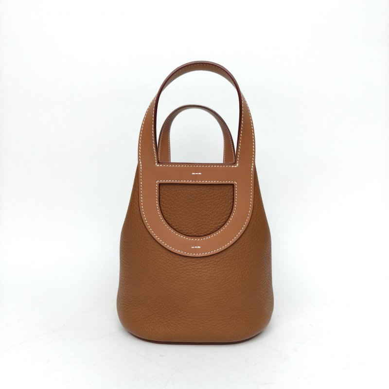 HERMES InTheLoop18豬鼻子菜籃子37金棕色TC皮/Swift皮B刻銀扣肩背包-2