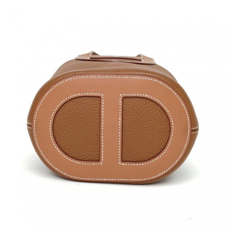 HERMES InTheLoop18豬鼻子菜籃子37金棕色TC皮/Swift皮B刻銀扣肩背包-4