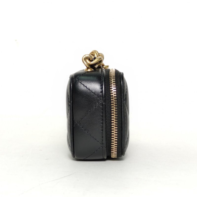 CHANEL 黑色羊皮32開金扣22S鴛鴦拼色鏈條Mini小廢包肩背包-1