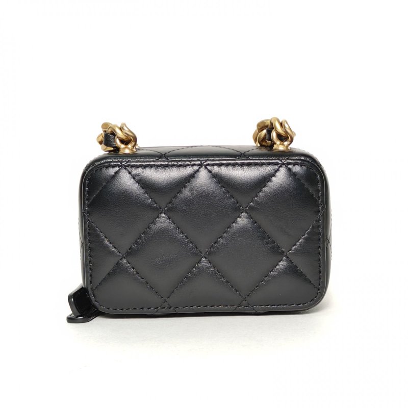 CHANEL 黑色羊皮32開金扣22S鴛鴦拼色鏈條Mini小廢包肩背包-2