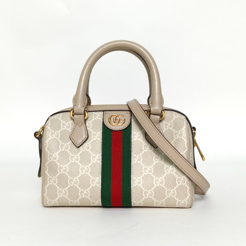 GUCCI Ophidia保齡球Mini21米色牛皮/帆布金扣肩背包-0