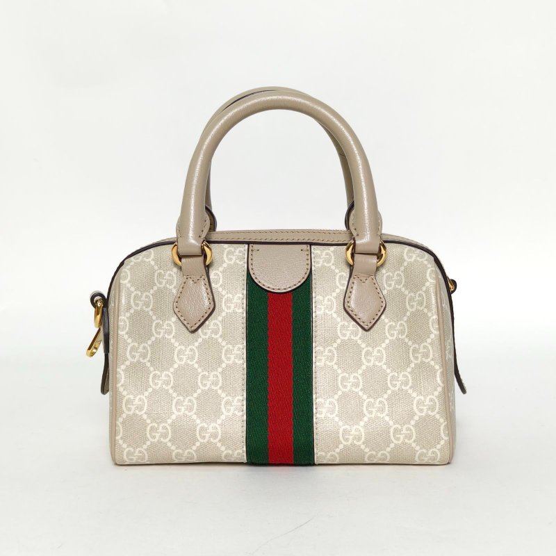 GUCCI Ophidia保齡球Mini21米色牛皮/帆布金扣肩背包-2