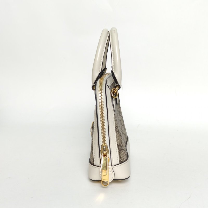 GUCCI Horsebit馬銜扣1955手提貝殼包Mini20白色PVC金扣肩背包-1