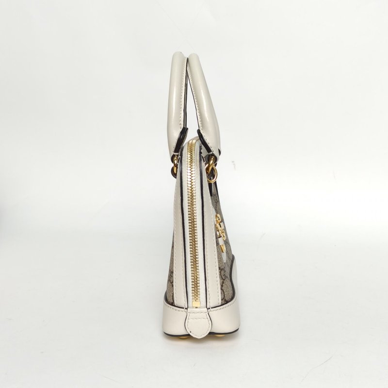 GUCCI Horsebit馬銜扣1955手提貝殼包Mini20白色PVC金扣肩背包-3