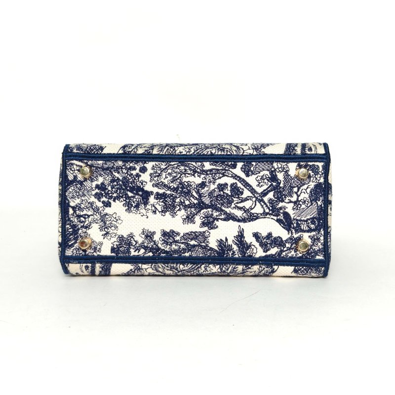 DIOR LadyD-Lite戴妃包中號24墨藍色帆布金扣2021肩背包-4