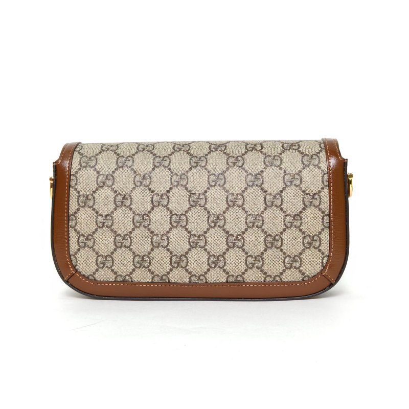 GUCCI Horsebit馬銜扣1955橫版法棍包23老花PVC金扣肩背包-2