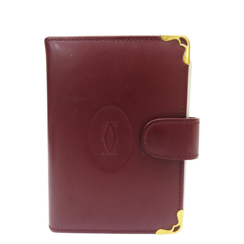 酒紅色 牛皮 扣式 Must de Cartier 名片夾【Cartier 卡地亞】