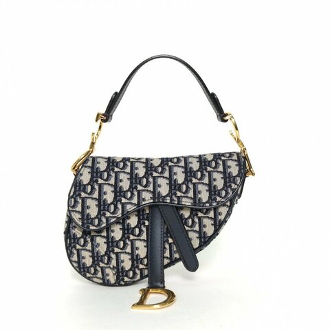 DIOR SADDLE馬鞍小號21配肩帶墨藍色帆布金扣2018Oblique印花肩背包