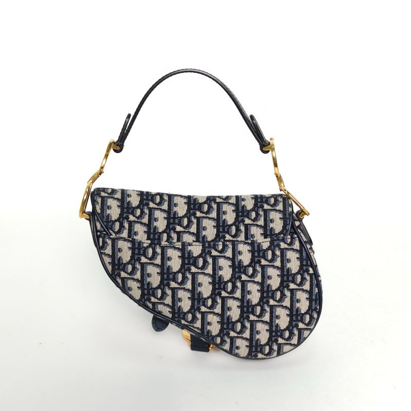 DIOR SADDLE馬鞍小號21配肩帶墨藍色帆布金扣2018Oblique印花肩背包-2