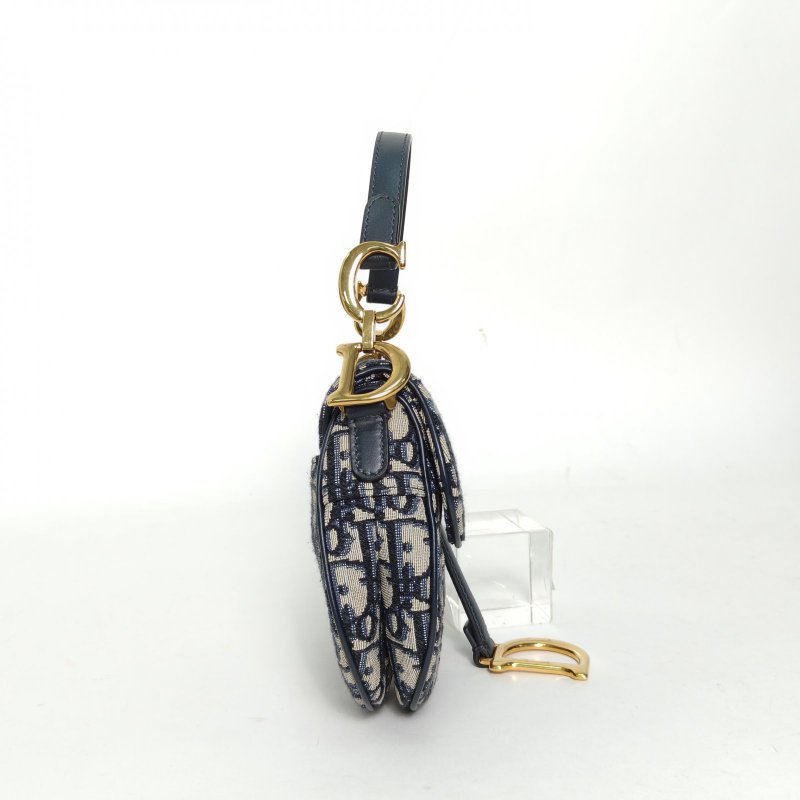 DIOR SADDLE馬鞍小號21配肩帶墨藍色帆布金扣2018Oblique印花肩背包-3