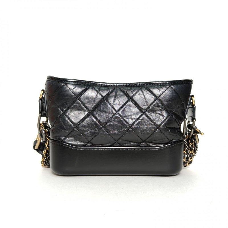 CHANEL GABRIELLE流浪小號20黑色牛皮29開金銀扣寬LOGO手提肩背包-2