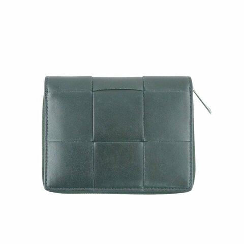 BV Bottega Veneta Zip Around Wallet 深墨綠色拉鏈大編織皮夾 中夾