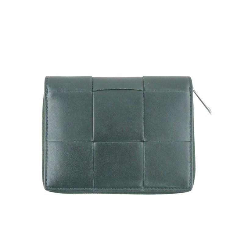BV Bottega Veneta Zip Around Wallet 深墨綠色拉鏈大編織皮夾 中夾-0