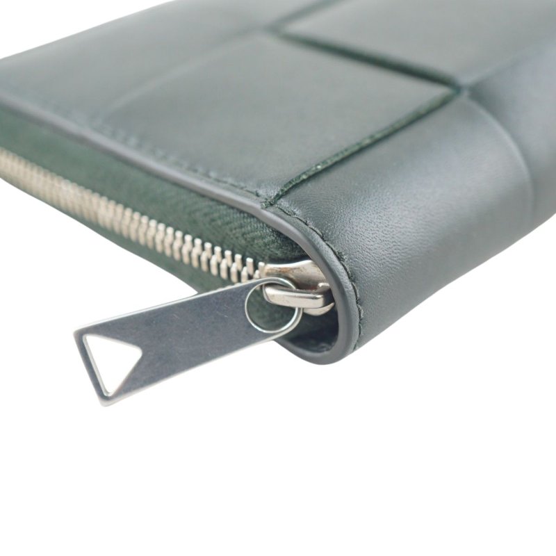 BV Bottega Veneta Zip Around Wallet 深墨綠色拉鏈大編織皮夾 中夾-7